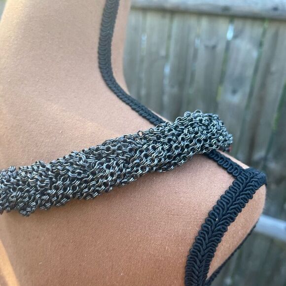 Vintage Braided Chainmail Necklace, Ruby Rhinestones, Heavy Weight Wide Collar - Picture 8 of 11